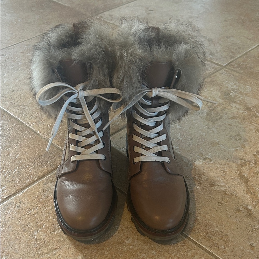Rag and bone Shiloh Brown Fur-Lined Combat Boots 6.5